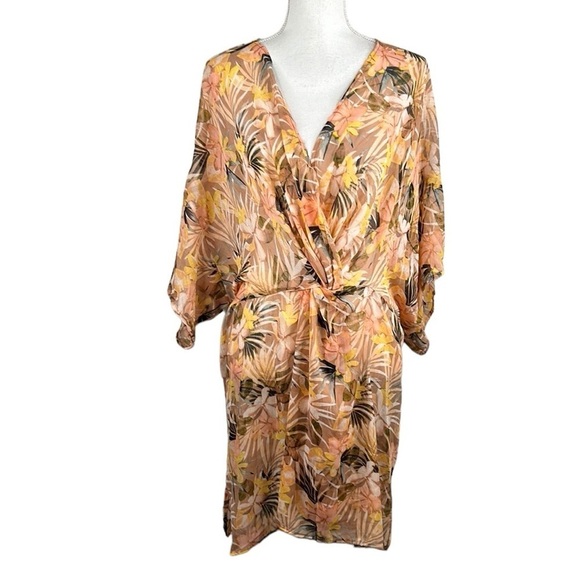 Time and Tru Boho Sheer Tropical Floral Summer Cover Up Top Size 3X - Picture 1 of 8